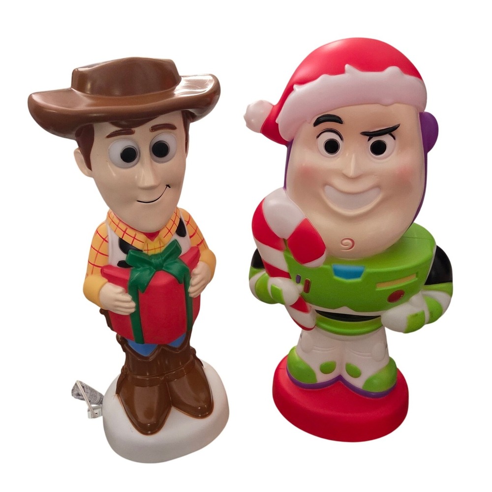Disney Pixar Toy Story Blow Mold Set Woody Buzz 24in Plastic Christmas Gemmy